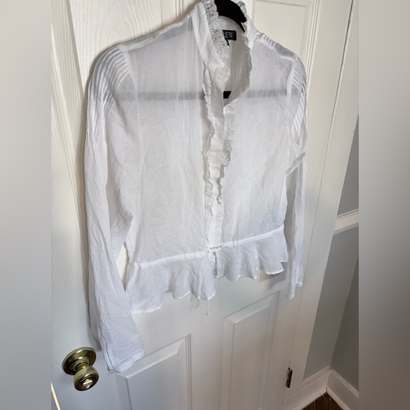 J.Crew Lace-Trim Cinched-Waist Cotton Voile Top – White – Size XS | Romantic - Picture 6 of 14